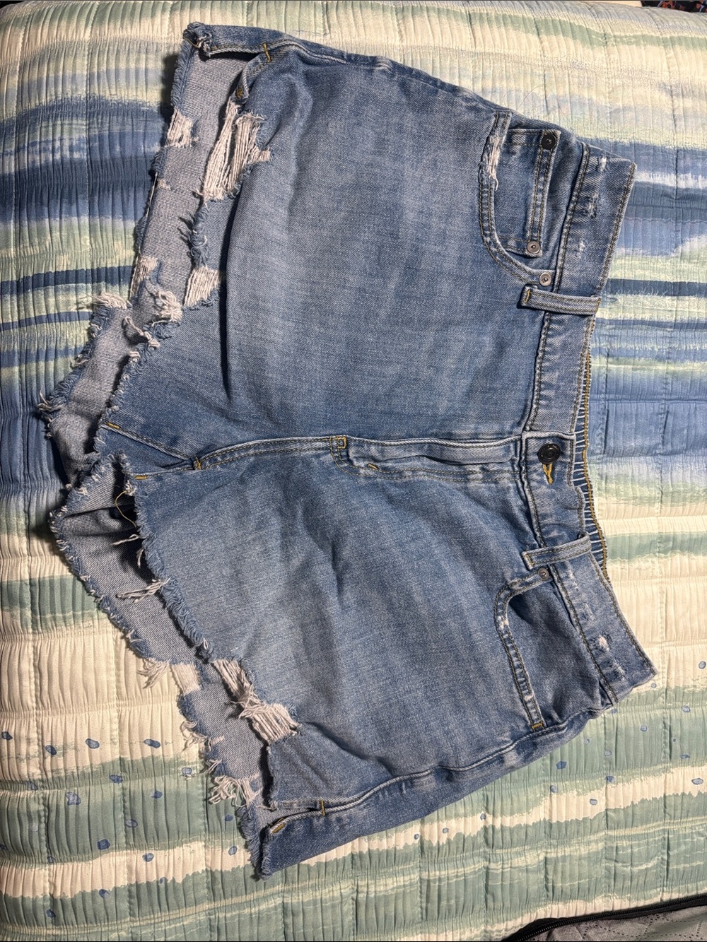 aerie Light Blue Distressed Denim Shorts